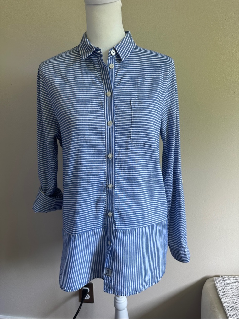 Barbour Striped Blue & White Long-Sleeve Button Shirt - Picture 7 of 9